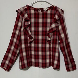 beachlunchlounge Red and White Plaid Ruffle Blouse